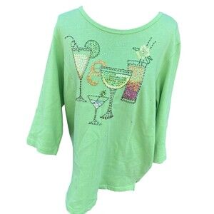 Quacker Factory Green Sequin Cocktail Tee